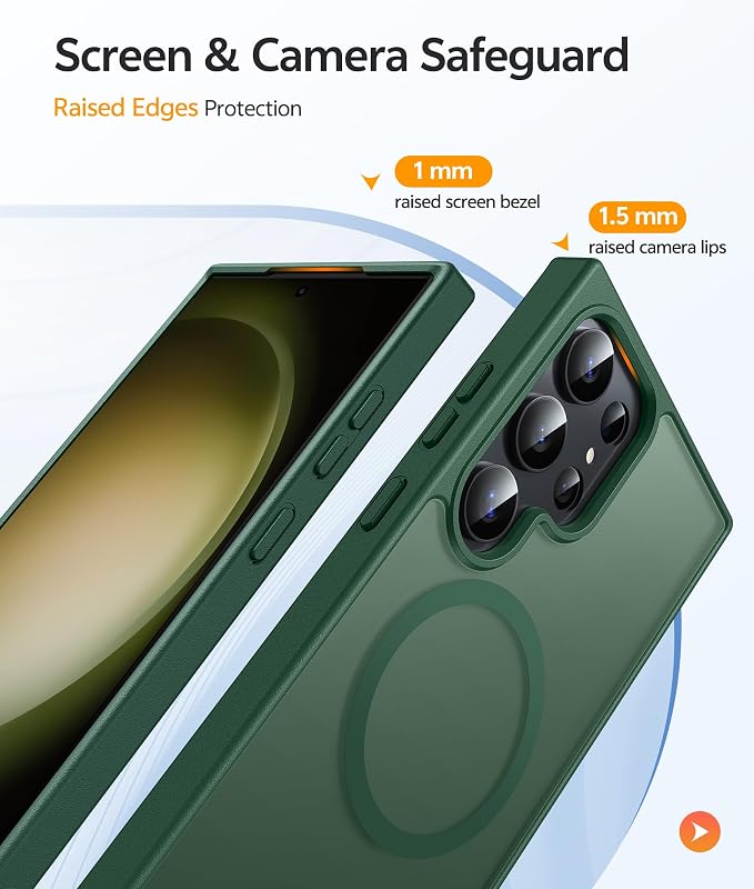 FNTCASE for Samsung Galaxy S23 Ultra Case, Compatible with Magsafe Green | Translucent Matte Magnetic Back, 14FT Military Grade Drop Protection, Shockproof Protective Phone Cover