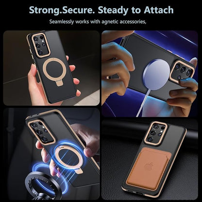 for Samsung Galaxy S21 Ultra Case, Magnetic Adjustable Ring Stand [Fit for Magsafe], [Military-Grade Shockproof Protection] Phone Case with Kickstand & Ring Holder (Desert Gold)
