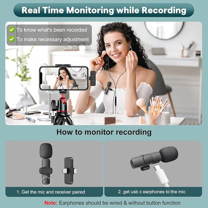 MAYBESTA Wireless Mini Microphone for iPhone, Android Phone - Lavalier Lapel Mic for Audio Video Recording - Clip on Content Creator Microphones for YouTube Tiktok Podcast Vlogging