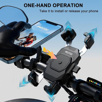 iMESTOU Motorcycle Wireless USB C Charger Phone Mount with Detachable SAE-O Ring Wire, Fits for 5.5"-7.2" Phones with Thickness Up to 15mm, Width ＜93mm, Works with 12-24V Motorcycles