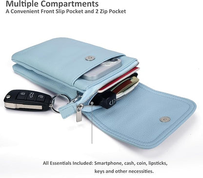 befen Genuine Leather Small Crossbody Bags for Women Cell Phone Bag Cross Body Purses,Silver Zipper
