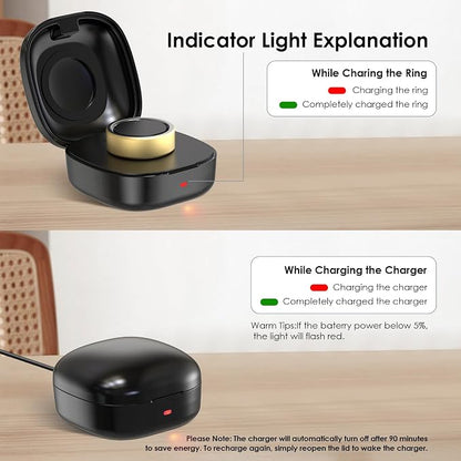 600mAh Wireless Charging Case Compatible with Oura Ring Gen4 Charger Portable Travel Charging Box for Smart Ring, Fast Charging Dock with USB-C Cable (Black, Size 14)