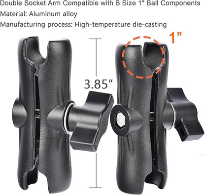 1" Ball Phone Mount – Aluminum Alloy Arm & Base, Double Ball Joint, 360° Adjustable, Screw-Mounted Base, Fits RAM B Size System – Universal Holder for Car, Truck, Van, Desk, Wall, Dashboard