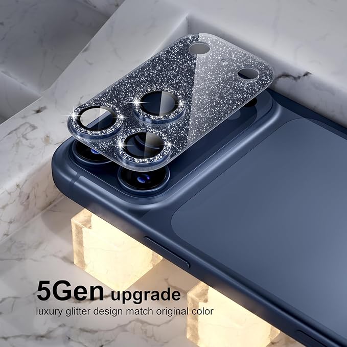 Choiche Compatible for iPhone 17 Pro Max Camera Lens Protector, Bling Camera Cover with 9H Tempered Glass Lens Screen Protector Metal Ring Decoration Accessories 6.9-inch (Glitter-Blue)