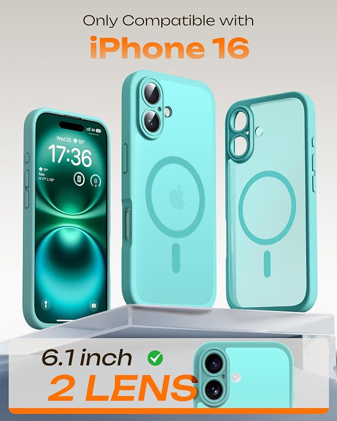 TOCOL for Phone 16 Case, Compatible with Magsafe Charger, Full Camera Protection, Drop Protection, Translucent Matte Phone Case for iPhone 16 6.1 inch (Green)