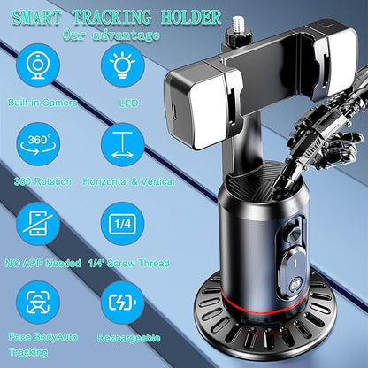 Crienten Auto Face Tracking Tripod, 360° AI Face Tracking Phone Holder with Remote, No App，Smart Phone Stand for iPhone & Android, Rechargeable Tripod for Video Recording, Live Streaming, TikTok, Vlog
