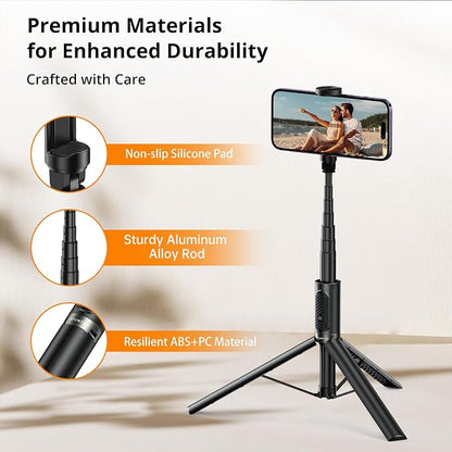 ATUMTEK Selfie Stick Tripod, All-in-one Extendable Aluminum Phone Tripod with Rechargeable Bluetooth Remote, 360 Rotatable for iPhone 17 16 Pro Max/15/14/13 Samsung Smartphones, Black