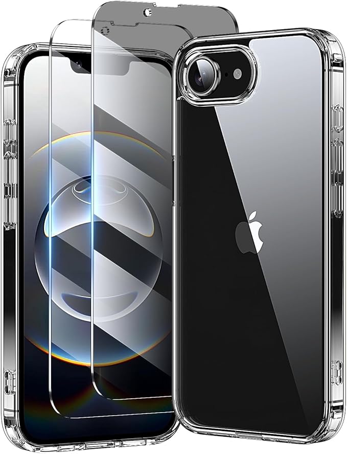 3 in 1 for iPhone 16E Case Clear/iPhone 17E Case [Yellowing-Resistant Acrylic Back] Screen Protector *2, Shockproof for iPhone 16e & 17e Case 6.1 inch Clear