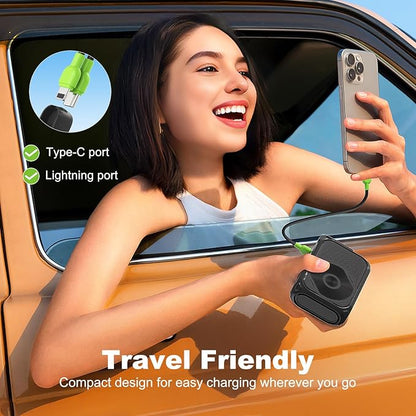 P05 Portable Charger, Magnetic Power Bank, Small Wireless PowerBank, Battery Pack 10000mAh Emergency Travel Essentials Fast Charging with Built in Cable, Foldable Wall Plug for iPhone,Samsung,Andriod