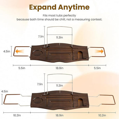 Teak Bathtub Tray Expandable Bathroom Tray for Home Spa Relaxation, Wooden Tray Caddy for Bathtub, Teak Bathtub Caddy as Unique Housewarming, Birthday, Wedding Shower Gifts. Dark Walnut