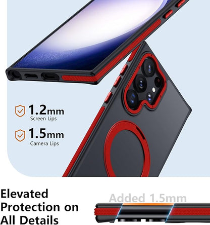 for Samsung Galaxy S23 Ultra Case, Magnetic Adjustable Ring Stand [Fit for Magsafe], [Military-Grade Shockproof Protection] Phone Case for S23 Ultra Case with Kickstand&Ring Holder 3 Red