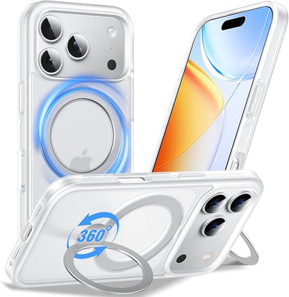 Anqrp 360° All-in-ONE Stand Case for iPhone 17 Pro Max Case with Rotatable Magnetic Kickstand Ring Holder, Compatible with Mag-Safe, MIL-Grade Shockproof iPhone 17 Pro Max Cover, Mist Matte Clear