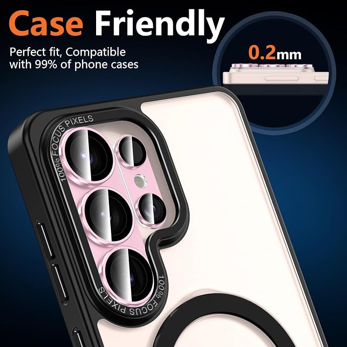 for Samsung Galaxy S26 Ultra Camera Lens Protector, Electroplated Matte Back with 9H Tempered Glass Lens Protector, [Strong Adsorption] [Case-Friendly] Metal Ring HD Clear Lens Cover, Pink