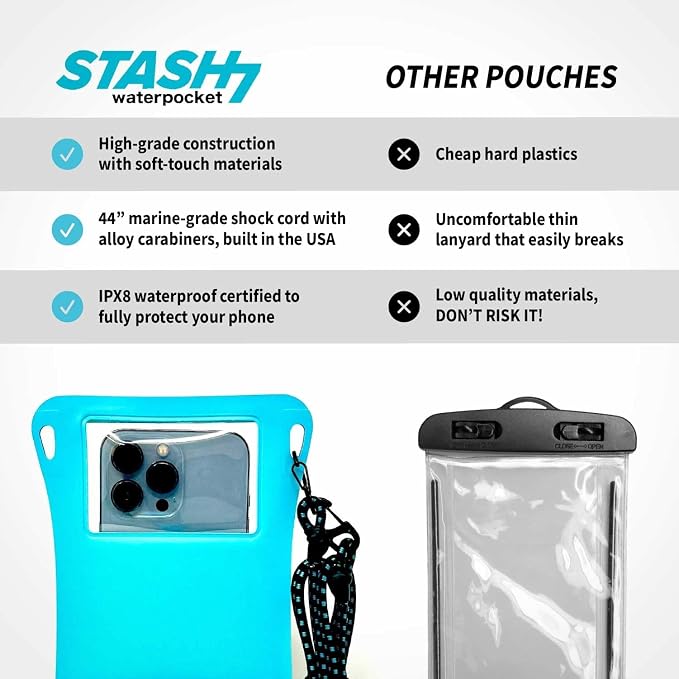 Stash7 Waterproof Phone Pouch w/Long Lanyard | IPX8 Adventure Grade Cellphone Dry Bag Case, Fits iPhone 15 Pro Max,14 Pro Max, 13 Pro Max, XS, XR, Galaxy S21, for Snorkeling, Kayaking, Cruise Orange