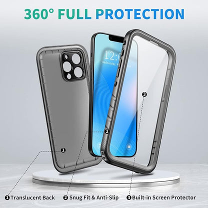 SPORTLINK Compatible with iPhone 13 Pro Waterproof Case - Built in Screen Protector Full Body Shockproof/Dustproof/IP68 Waterproof/Case for iPhone 13 Pro 6.1 Inch Black