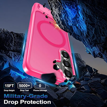 RMOCR for Samsung Galaxy S26+ Plus Case with Screen Protector+Lanyard Wrist Strap,Magnetic Translucent Matte Rugged Slim Phone Cover Built in Invisible Kickstand [Fit for MagSafe],2026 Hot Pink