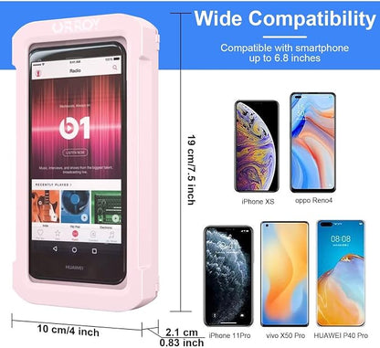 URROY Shower Phone Holder Waterproof, 360° Rotation Shower Phone Case, Anti-Fog High Sensitivity Universal Cover Mount Stand for Bathroom Wall Mirror Bathtub Kitchen, Gift for Men Women Pink