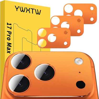YWXTW [0 Bubbles for iPhone 17 Pro Max Camera Protector, Full Coverage Tempered Glass Lens Screen Protector for iPhone 17 Pro Max Accessories, Case Friendly, HD Clear, 3 Pack (Cosmic Orange)