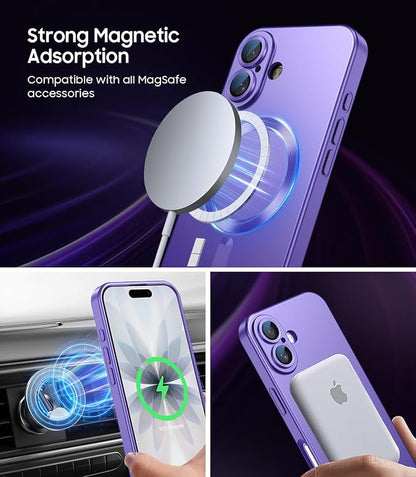 Magnetic for iPhone 17 Case [Compatible with MagSafe][Built-in Camera Lens Protector] Slim Thin Soft Silicone Bumper Shockproof Metallic Luster Phone Case (Purple)