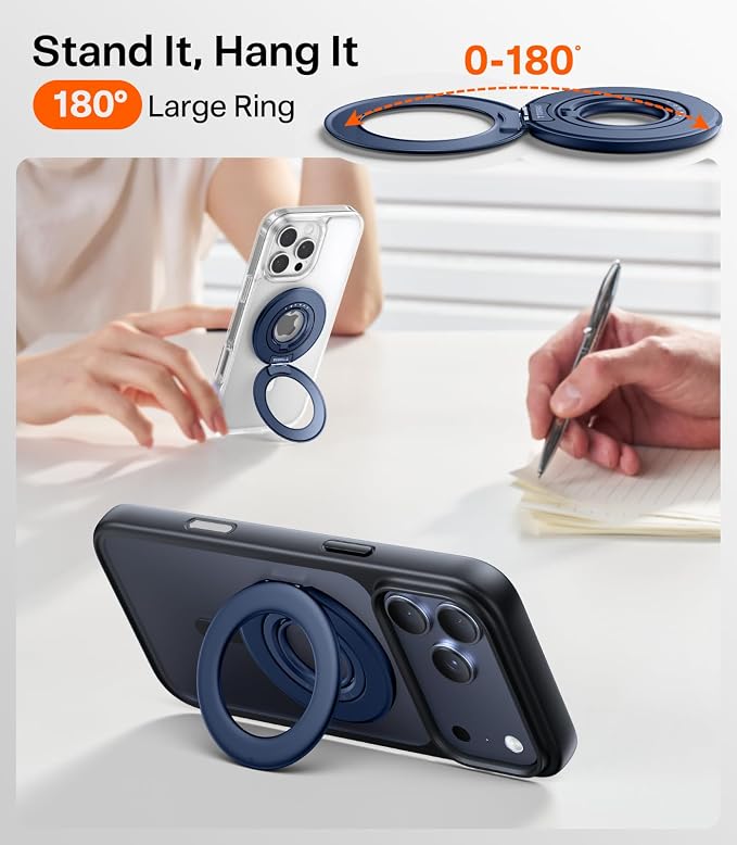TORRAS 2025 Flagship Magnetic Phone Grip Ring Holder Kickstand [2-Sided Magnetic] [360 Rotation] Fit for MagSafe Accessories for iPhone 17 16 15 14 13 12 11 Samsung, Google, Blue