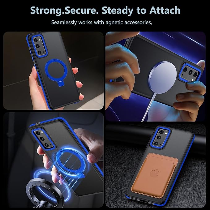 for Samsung Galaxy S20 FE Case, Magnetic Adjustable Ring Stand [Fit for Magsafe], [Military-Grade Shockproof Protection] Phone Case with Kickstand&Ring Holder (Blue)