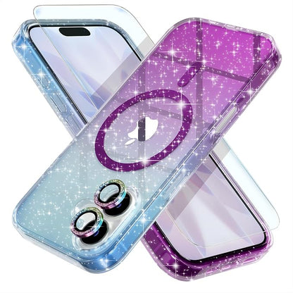 Choiche Magnetic for iPhone 17 Case Compatible with MagSafe, Women Cute Glitter Sparkly Phone Case with Diamond Camera Lens Protectors, Military-Grade Drop Protection 6.3" (Blue/Purple)