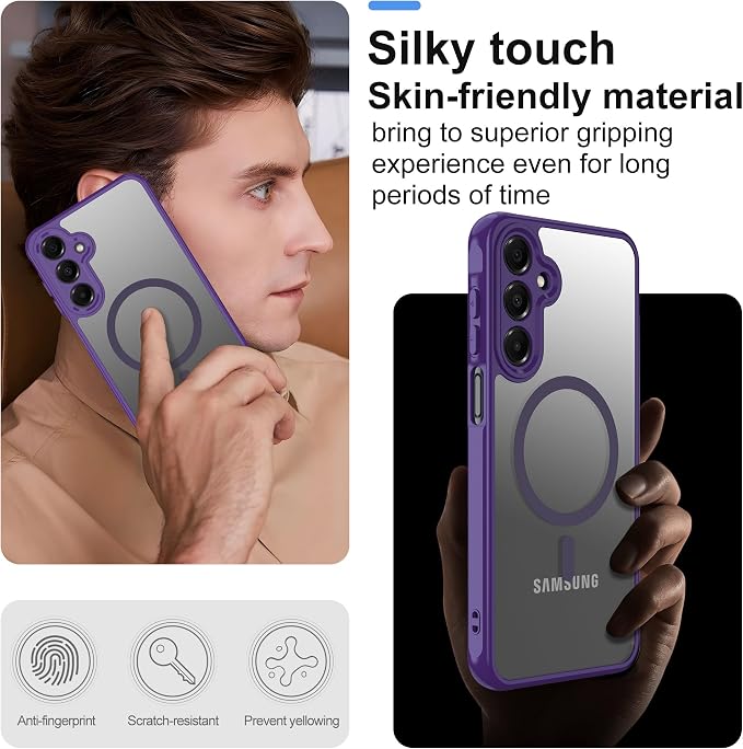 for Galaxy A16 5G Phone Case: Samsung A16 Phone Case with 2PC Tempered Glass Screen Protector, Wireless Charging Samsung A16 5G Case Matte Translucent Soft-Touch & Shockproof Funda para A 16,Purple