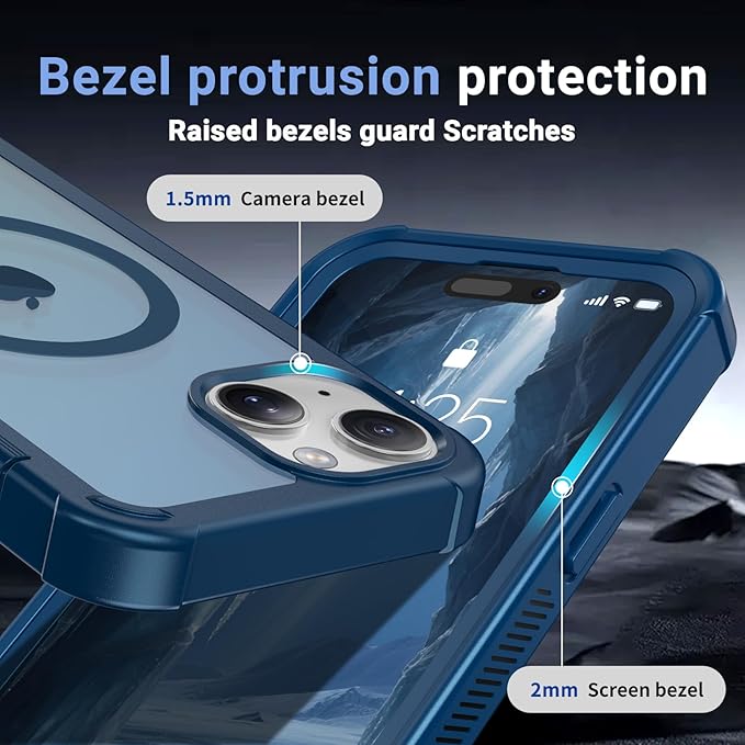 jaroco Magnetic for iPhone 15 Case, [Compatible with MagSafe][Military Grade Drop Protection][Heavy Duty Protection][Non-Slip][Shockproof] 2-Layer Durable Bumper Phone Case 6.1''-Deep Blue