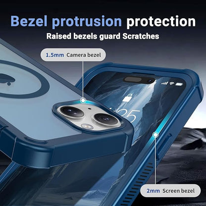 jaroco Magnetic for iPhone 15 Case, [Compatible with MagSafe][Military Grade Drop Protection][Heavy Duty Protection][Non-Slip][Shockproof] 2-Layer Durable Bumper Phone Case 6.1''-Deep Blue