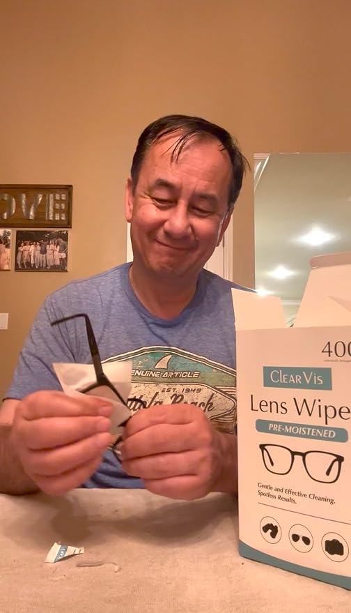 Pre-Moistened Lens Wipes – ClearVis 400 Individually Wrapped Wipes, Streak-Free Cleaning for Eyeglasses, Phones, Cameras, Binoculars, & Screens – Fast-Drying, Anti-Smudge Formula