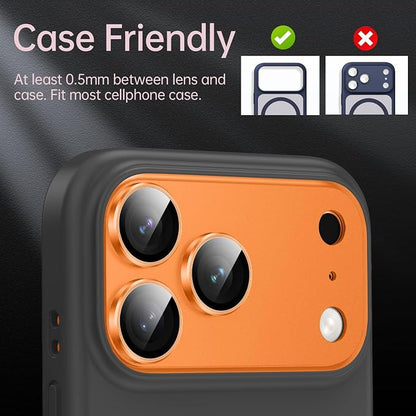 for iPhone 17 Pro Max Camera Lens Protector [Anti-Scratch] [Ultra HD Clear] [Strong Adhesion] Metal Aluminum Alloy Tempered Glass Camera Screen Cover(Cosmic Orange)