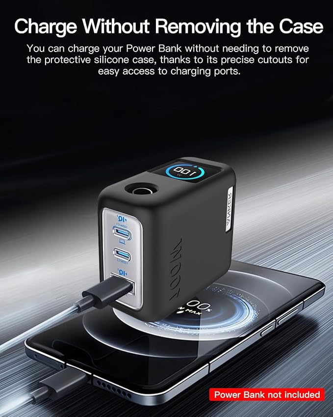Silicone Case for Anker GaNPrime Lite 100W Charger (A121B, 4-Port),Full-Body Protective Cover for Anker Prime Power Bank,Precise Port Cutouts (Case Only) Black
