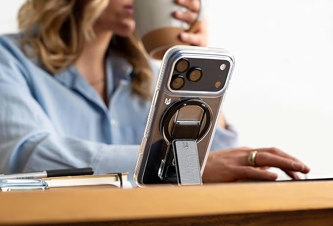 CLCKR for MagSafe Phone Grip for MagSafe Kickstand Compatible with Mag Safe Finger Loop for Mag Safe iPhone 17/16/15/14/13/12 Series, 3-in-1 Phone Ring Holder Strap for Samsung S25/S24/S23, Black