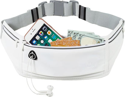 Running Belt Slim Fanny Packs for Women Men, White Waist Pack Bag Phone Holder for Running