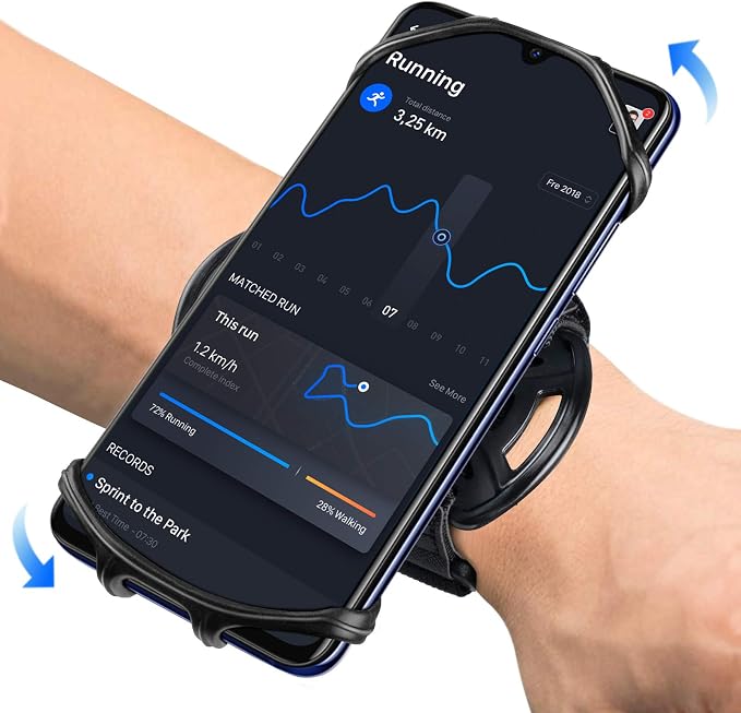 Wristband Running Phone Holder for iPhone 16/15/14/13/12/11/ Pro/X/8 Plus/8/7, 360°Rotatable with Key Holder, Sports Wristband for Samsung Galaxy and All 4''-6.5''Phones (Non-Removable-S)