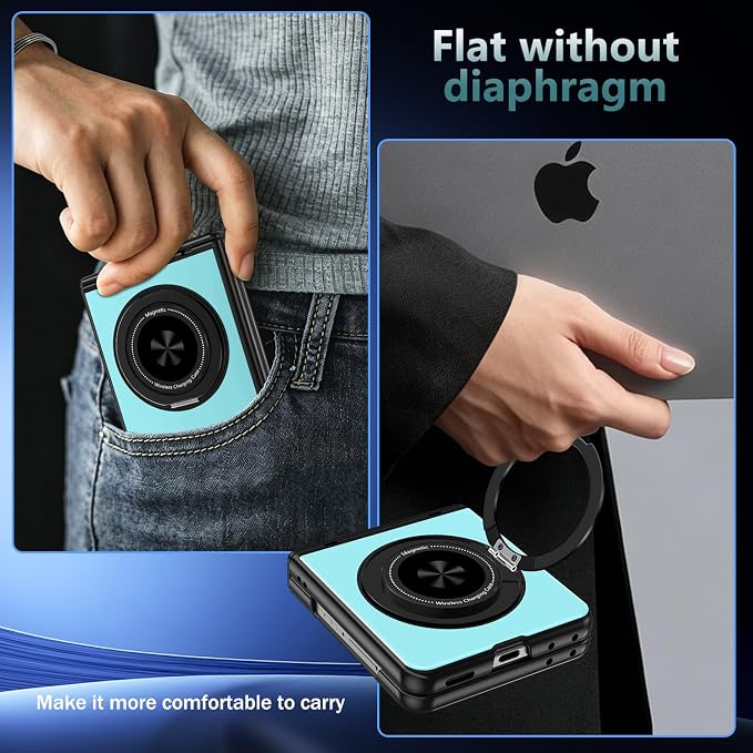 Hekodonk for Galaxy Z Flip 8 Case with 360 Rotatable Stand,[Compatible with MagSafe][Front Screen Protector],Magnetic Ring Holder with Hinge Protective Case for Samsung Z Flip 8,Bight Celeste