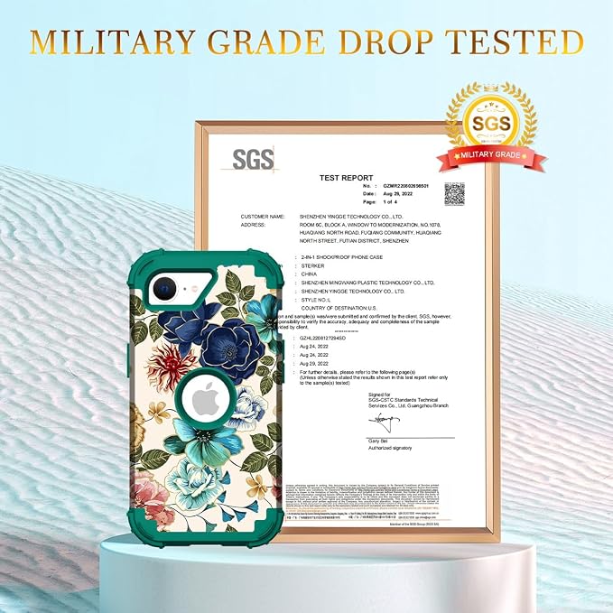 Hocase for iPhone 17e/iPhone 16e Case, Heavy Duty Shockproof Protection Hard Plastic+Silicone Rubber Hybrid Protective Phone Case for iPhone 17e/16e 6.1" - Teal Flowers
