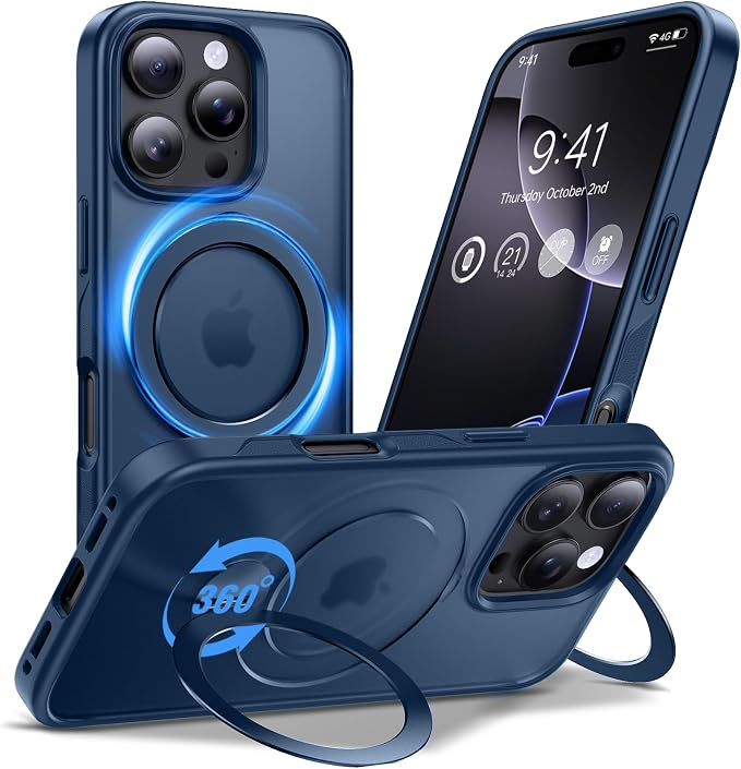 Anqrp 360° All-in-ONE Stand Case for iPhone 16 Pro Case with Rotatable Magnetic Kickstand Ring Holder, Compatible with MagSafe, MIL-Grade Shockproof iPhone 16 Pro Phone Case Cover 6.3 inch, Blue