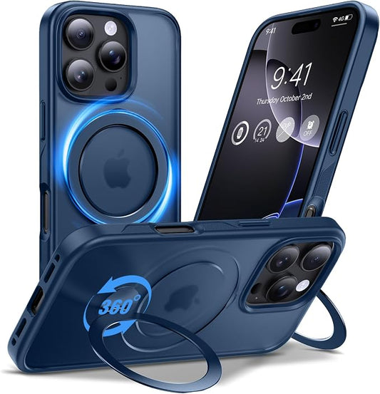 Anqrp 360° All-in-ONE Stand Case for iPhone 16 Pro Case with Rotatable Magnetic Kickstand Ring Holder, Compatible with MagSafe, MIL-Grade Shockproof iPhone 16 Pro Phone Case Cover 6.3 inch, Blue