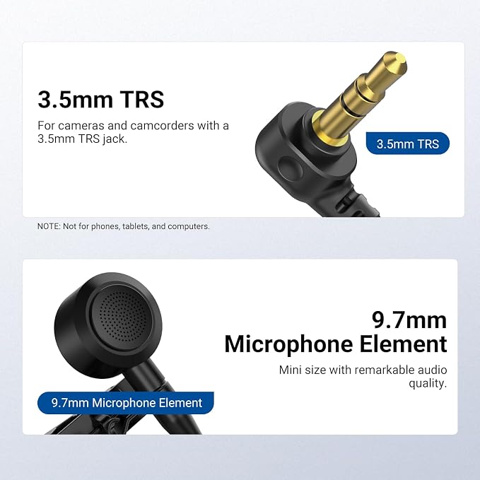 NEEWER ø9.7mm Lavalier Microphone (2 Pack), 3.5mm TRS Clip On Lapel Wired Omnidirectional Condenser Lav Mic with 1.5m Cable & Windscreen for Video Recording, Vlogging, Filming, LM10