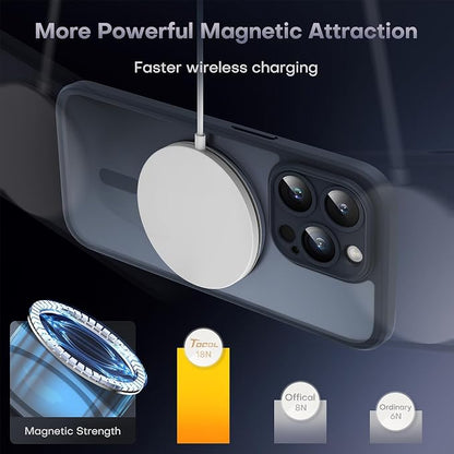 TOCOL Magnetic for iPhone 14 Pro Case, Compatible with Magsafe, Upgraded Full Camera Protection, Drop Protection, Translucent Matte Back Bumper Phone Cover 6.1-Inch (Black)