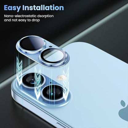 Uyiton Compatible with iPhone 17 Camera Lens Protector - [Not Easy to Break][Strong Adsorption][Case-Friendly] Metal Tempered Glass Rear Camera Screen Cover - Mist Blue