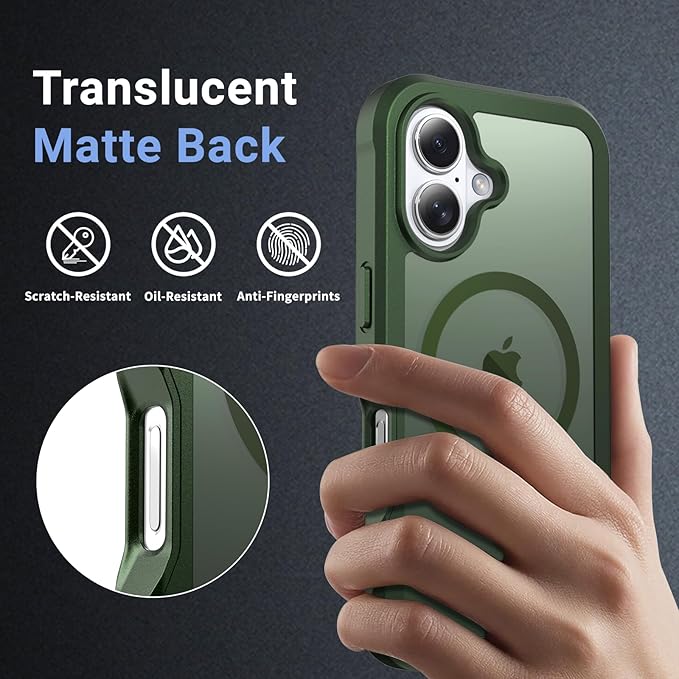 jaroco Magnetic for iPhone 16 Case, [Compatible with MagSafe][Military Grade Drop Protection][Heavy Duty Protection][Non-Slip][Shockproof] 2-Layer Durable Bumper Phone Case 6.1''-Army Green