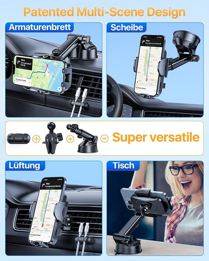 YRU [True Upgrade for Safety] Car Phone Holder Mount [Patent & Military-Grade] Dashboard Cell Phone Holder for Car Vent Windshield Phone Stand for iPhone 17 16 15 14 13 Pro Max Truck Samsung, Purple