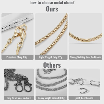 MOUTAKEY Metal Cell Phone chain Crossbody Phone lanyard with 2 Tether Tabs Detachable iPhone Chain Crossbody Strap,Non-rusting,Solid,iPhone Lanyard for Women Girls Travel Shopping Party Camping