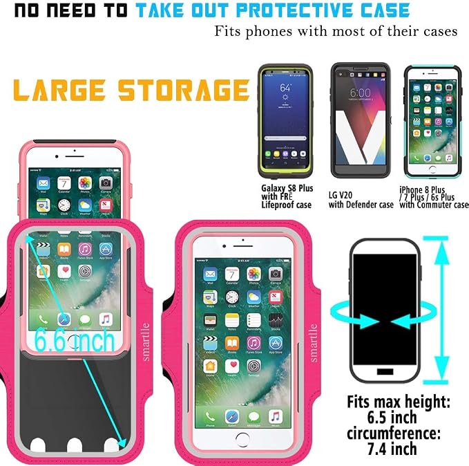 Arm Phone Holder for Running, Armband Cellphone for iPhone 15 14 13 12 11 Pro Max/XR/8 7 6s Plus, for Galaxy A/S/Note Up to 6.9’’, for Exercise Gym Fitness Sports Gear -Pink