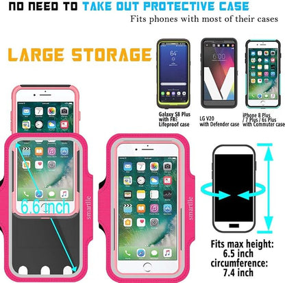 Arm Phone Holder for Running, Armband Cellphone for iPhone 15 14 13 12 11 Pro Max/XR/8 7 6s Plus, for Galaxy A/S/Note Up to 6.9’’, for Exercise Gym Fitness Sports Gear -Pink