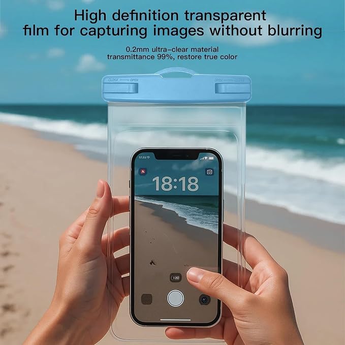 1/2 Pack Waterproof Phone Pouch Compatible with iPhone 17 16 15 Pro Max & Galaxy S24+/S23 7in Waterproof Phone Case, IPX8 Beach Travel Must Haves Dry Bag, Beach Essentials, Sea Blue, 1 Pack