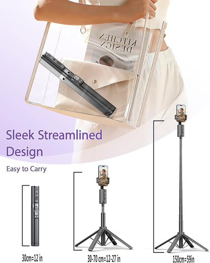 Auto Face Tracking Tripod 360 Rotation with Light, Phone Tripod Stand with Remote Follow Your Movement, for Android Phone Selfie Stick for Content Creators Vlog (Black)
