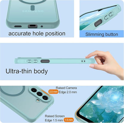 for Samsung Galaxy A17 5G Phone Case: Samsung A17 Case [Mag-Safe Fit] with 2PC Tempered Glass Screen Protector,Frosted Translucent A17 Case Soft-Touch Skin Protection for Galaxy A17 Cover,Mint Greenn